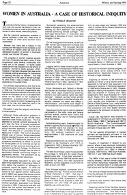 Article - Article, Journal, Phillip E. Brotchie, Women in Australia - a case of historical inequity, by Phillip E. Brotchie, 1991