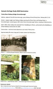 Document - Submission, Norm Colvin et al, Banyule Heritage Study 2020 Nominations - Plenty River railway bridge Greensborough, 2020