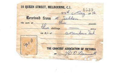 Financial record - Receipt, Grocer's Association of Victoria 1956, 28/05/1956