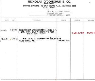 Legal record - Account, Nicholas O'Donohue & Co, Nicholas O'Donohue & Co to Partington 1971, 12/07/1971