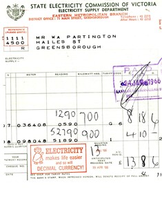 Financial record - Account, State Electricity Commission of Victoria, State Electricity Commission of Victoria. [Electricity Account] Hailes Street Greensborough, 24/01/1966