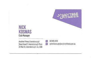 Business Card, Anytime Fitness, 2019c
