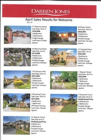 Advertising Leaflet, Darren Jones Real Estate, April [2015] sales results for Watsonia, 2015