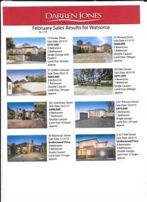Advertising leaflet, Darren Jones Real Estate, February [2015] sales results for Watsonia, 2015