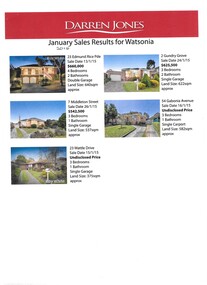 Advertising Leaflet, Darren Jones Real Estate, January [2015] sales results for Watsonia, 2015 c