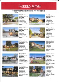 Advertising Leaflet, Darren Jones Real Estate, December [2014] sales results for Watsonia, 2014