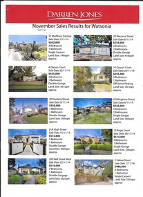 Advertising leaflet, Darren Jones Real Estate, November [2014] sales results for Watsonia, 2014