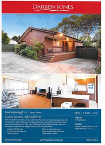 Advertising Leaflet, Darren Jones Real Estate, 3/31 Henry Street Greensborough, 2014