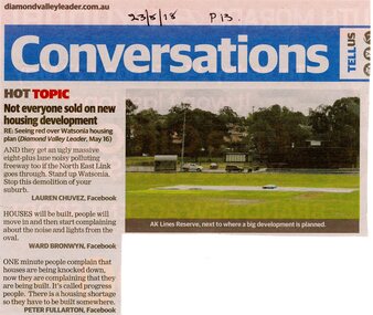Article - Newspaper Clipping, Diamond Valley Leader, Conversation column of Diamond Valley Leader 23/05/2018 p. 13, 22/05/2018