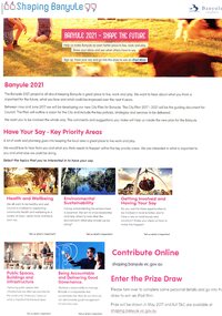 Booklet, Banyule City Council, Shaping Banyule: Banyule 2021 - shape the future, 2017