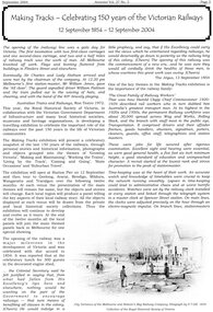 Article, Royal Historical Society of Victoria, Making tracks - celebrating 150 years of the Victorian railways 1854 - 2004, 2004_09