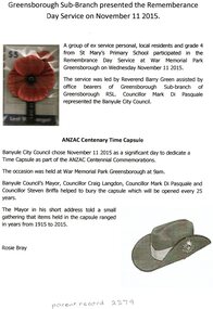 Document - Report, Rosie Bray, Remembrance Day  11 November 2015, 11/11/2015