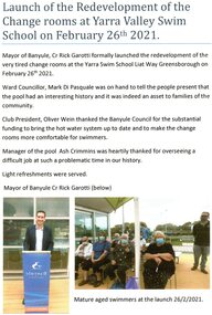 Document - Report, Rosie Bray, Launch of the redevelopment of the change rooms at Yarra Valley Swim School 2021, 26/02/2021