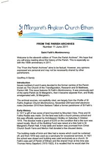 Magazine - Newsletter, St Margaret's Anglican Church Eltham, St Faith's Montmorency: from the Parish Archives Number 11 June 2011, 11/06/2011