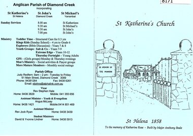 Pamphlet - Leaflet, St Katherine's Anglican Church St Helena 1858, 1990s