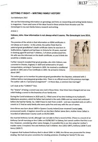 Article, Sue Ballantyne, Getting it right - writing family history, 2022