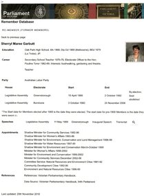 document - Article, Internet, Parliament of Victoria, Sherryl Maree Garbutt, 2018