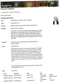 document - Article, Internet, Parliament of Victoria, Roy Mountford Vale, 14/06/2019