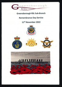 Booklet - Booklet and Article, Rosie Bray, Greensborough RSL Sub-branch Remembrance Day Service 2022, 2022_11