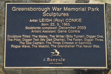 Photograph - Photograph - Digital Image, Marilyn Smith, Plaque accompanying chainsaw statues by Leigh Conkie, 18/03/2014
