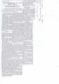 Article - Newspaper Clipping (copy), Greensborough go into grand final, 05/09/1952