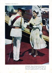 Photograph, Listener In, Queen Elizabeth II welcomed by Governor General Sir William Slim during her visit to Australia in 1954, 1954