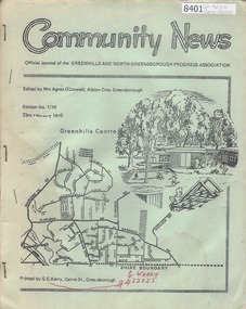 Newsletter, Greenhills and North Greensborough Progress Association, Community News: official journal of the Greenhills and North Greensborough Progress Association. 23rd February 1970. Edition No.1/70, 23/02/1970