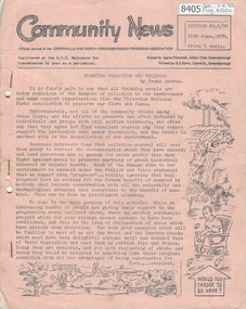 Newsletter, Greenhills and North Greensborough Progress Association, Community News: official journal of the Greenhills and North Greensborough Progress Association. 25th June,1970. Edition No.5/70, 25/06/1970