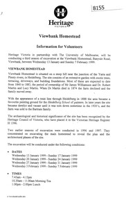 Pamphlet, Heritage Victoria, Viewbank Homestead: Information for volunteers, 1998