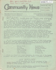 Newsletter, Greenhills and North Greensborough Progress Association, Community News: official journal of the Greenhills and North Greensborough Progress Association. 20th July 1970. Edition No. 6/70, 20/07/1970