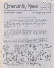 Newsletter, Greenhills and North Greensborough Progress Association, Community News: official journal of the Greenhills and North Greensborough Progress Association. 26th August 1970. Edition No. 7/70, 26/08/1970