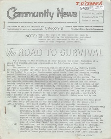 Newsletter, Greenhills and North Greensborough Progress Association, Community News: official journal of the Greenhills and North Greensborough Progress Association. 30 November 1970. Edition No. 10/70, 30/11/1970