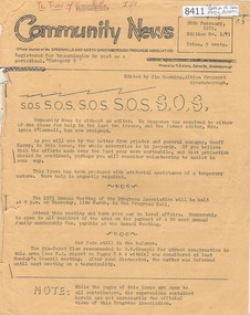 Newsletter, Greenhills and North Greensborough Progress Association, Community News: official journal of the Greenhills and North Greensborough Progress Association. 28th February, 1971. Edition No. 1/71, 28/02/1971