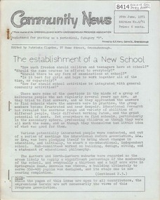 Newsletter, Greenhills and North Greensborough Progress Association, Community News: official journal of the Greenhills and North Greensborough Progress Association. 28th June 1971. Edition No. 4/71, 28/06/1971