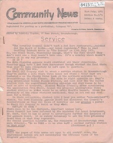 Newsletter, Greenhills and North Greensborough Progress Association, Community News: official journal of the Greenhills and North Greensborough Progress Association. 31st July, 1971. Edition No. 5/71, 31/07/1971