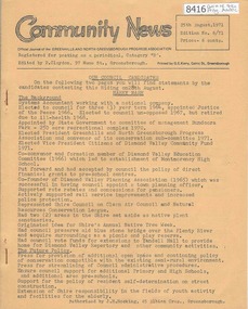 Newsletter, Greenhills and North Greensborough Progress Association, Community News: official journal of the Greenhills and North Greensborough Progress Association. 25 August, 1971. Edition No. 6/71, 25/08/1971