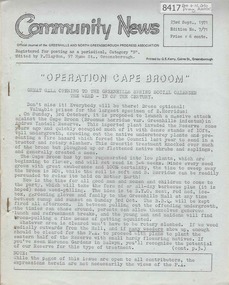 Newsletter, Greenhills and North Greensborough Progress Association, Community News: official journal of the Greenhills and North Greensborough Progress Association. 23rd Sept., 1971. Edition No. 7/71, 23/09/1971