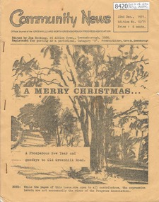 Newsletter, Greenhills and North Greensborough Progress Association, Community News: official journal of the Greenhills and North Greensborough Progress Association. 22nd Dec., 1971. Edition No. 10/71, 22/12/1971