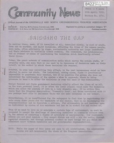 Newsletter, Greenhills and North Greensborough Progress Association, Community News: official journal of the Greenhills and North Greensborough Progress Association. 20th April, 1972. Edition No.2/72, 20/04/1972