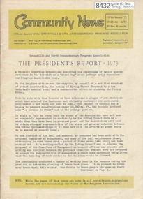 Newsletter, Greenhills and North Greensborough Progress Association, Community News: official journal of the Greenhills and Nth. Greensborough Progress Association. 26th March, 1973. Edition No. 2/73, 26/03/1973