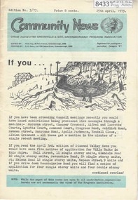 Newsletter, Greenhills and North Greensborough Progress Association, Community News: official journal of the Greenhills and Nth. Greensborough Progress Association. 25th April, 1973. Edition No. 3/73, 25/04/1973