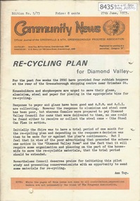 Newsletter, Greenhills and North Greensborough Progress Association, Community News: official journal of the Greenhills and Nth. Greensborough Progress Association. 27th June, 1973. Edition No. 5/73, 27/06/1973