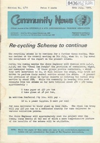 Newsletter, Greenhills and North Greensborough Progress Association, Community News: official journal of the Greenhills and Nth. Greensborough Progress Association. 30 July, 1973. Edition No. 6/73, 30/07/1973