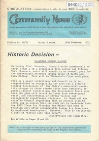 Newsletter, Greenhills and North Greensborough Progress Association, Community News: official journal of the Greenhills and Nth. Greensborough Progress Association. 30th November 1973. Edition No. 10/73, 30/11/1973