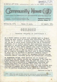 Newsletter, Greenhills and North Greensborough Progress Association, Community News: official journal of the Greenhills and Nth. Greensborough Progress Association.1st August,1974. Edition No. 4/74, 01/08/1974