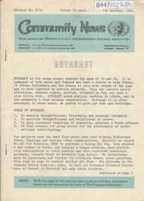 Newsletter, Greenhills and North Greensborough Progress Association, Community News: official journal of the Greenhills and Nth. Greensborough Progress Association.1st October, 1974. Edition No. 6/74, 01/10/1974