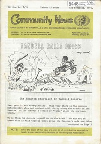 Newsletter, Greenhills and North Greensborough Progress Association, Community News: official journal of the Greenhills and Nth. Greensborough Progress Association.1st November,1974. Edition No. 7/74, 01/11/1974