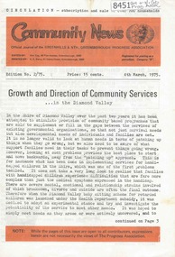 Newsletter, Greenhills and North Greensborough Progress Association, Community News: official journal of the Greenhills and Nth. Greensborough Progress Association. 4th March, 1975. Edition No. 2/75, 04/03/1975