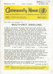 Newsletter, Greenhills and North Greensborough Progress Association, Community News: official journal of the Greenhills and Nth. Greensborough Progress Association. 4th April, 1975. Edition No. 3/75, 04/04/1975