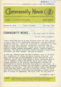 Newsletter, Greenhills and North Greensborough Progress Association, Community News: official journal of the Greenhills and Nth. Greensborough Progress Association. 5th June, 1975. Edition No. 5/75, 05/06/1975